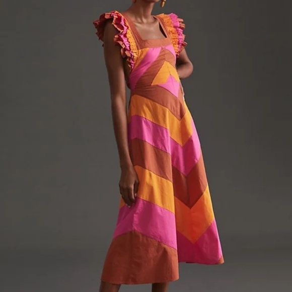 Anthropologie LoveTheLabel Ruffled Colorblocked Midi Dress - Picture 1 of 6